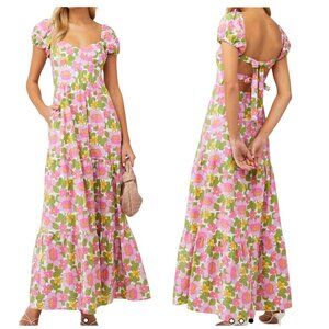 Show Me Your Mumu Cathy Floral Linen Maxi Dress Tie Back Small